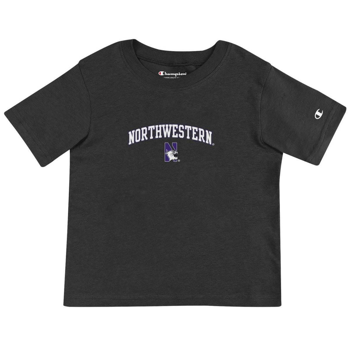Northwestern University Wildcats Toddler Black Champion Short Sleeve Tee with Arch over N-Cat Design
