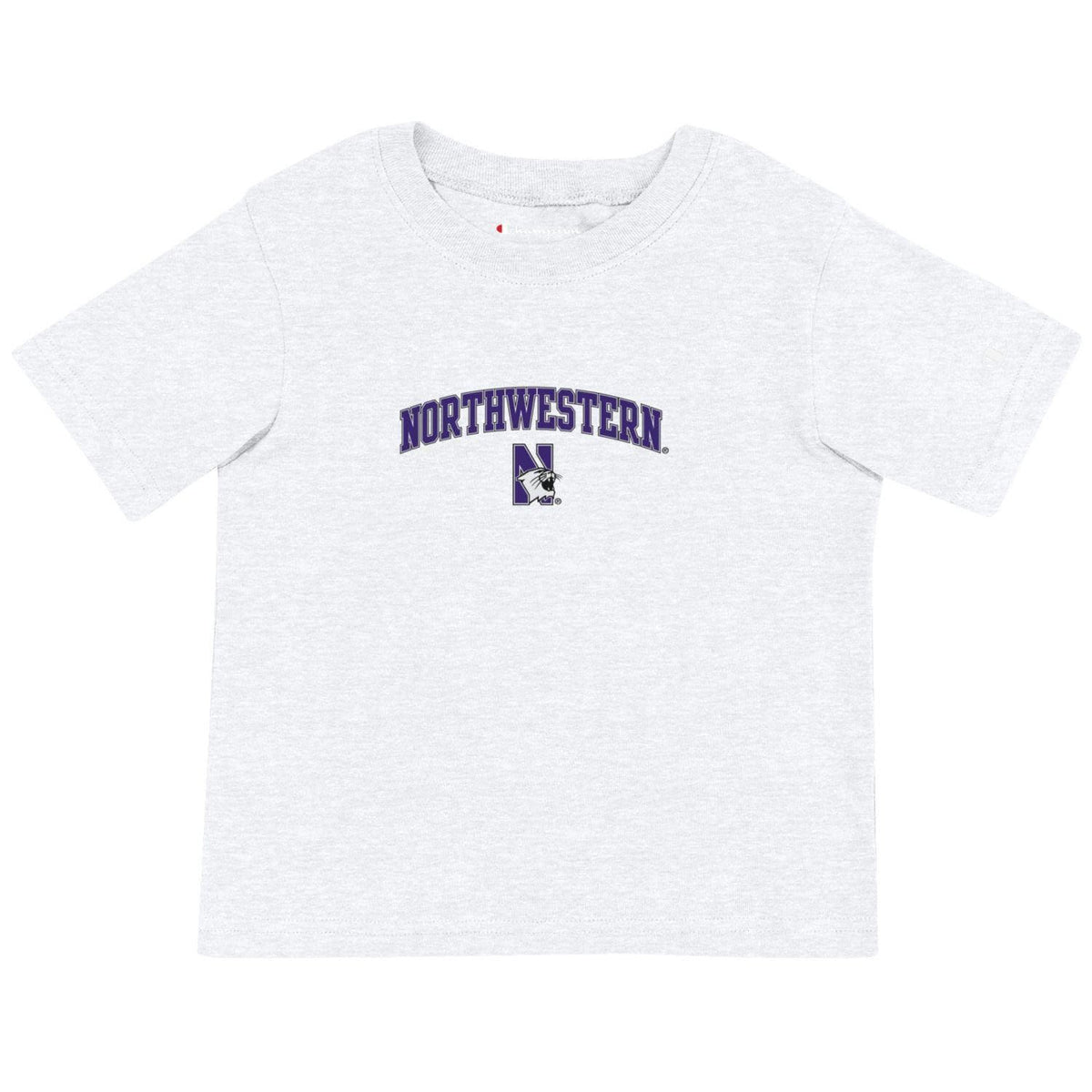 Northwestern University Wildcats Toddler White Champion Short Sleeve Tee with Arch over N-Cat Design