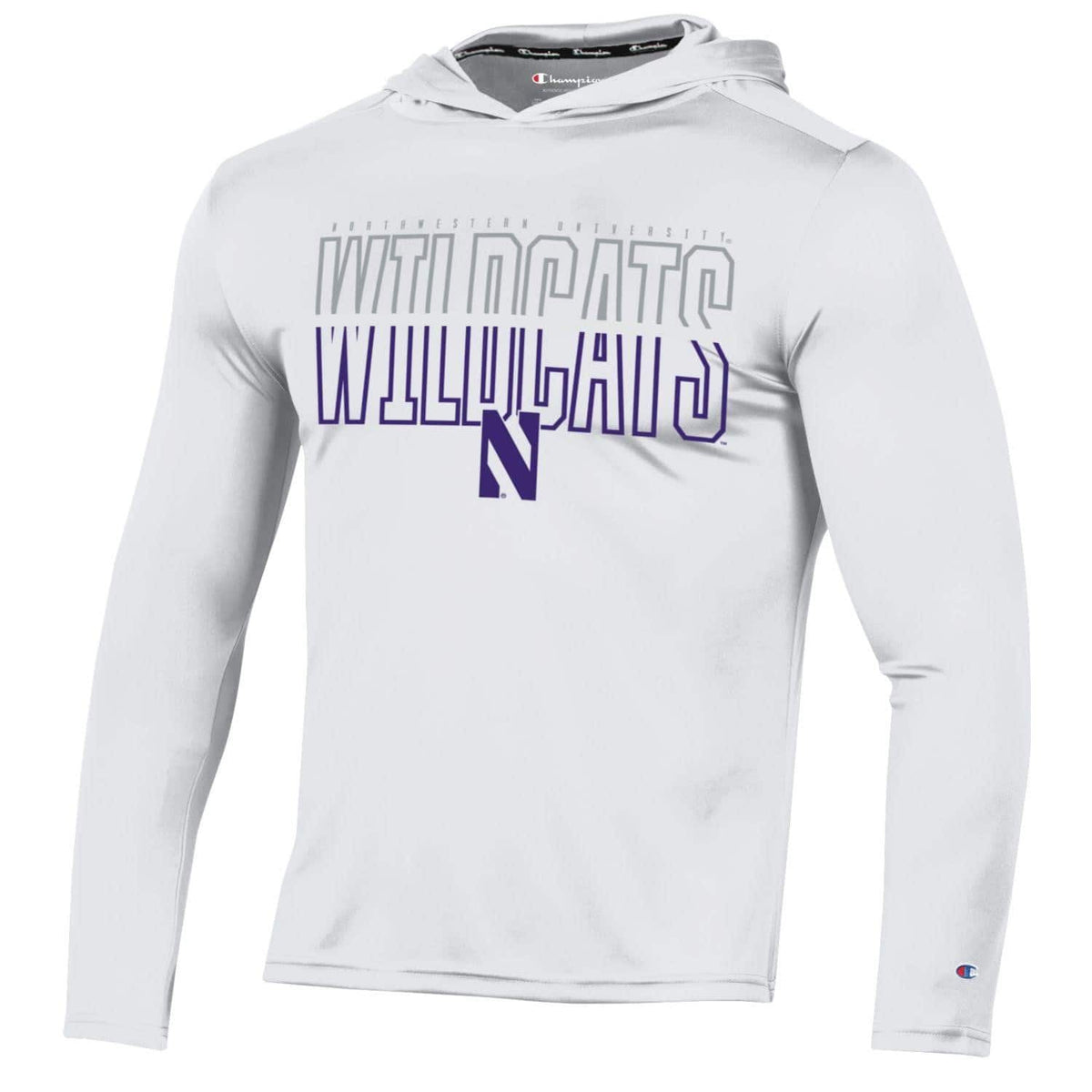 Northwestern University Wildcats Men's White Impact Hooded Long Sleeve Tee