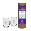 Northwestern University Wildcats 15 oz. Deep Etched Stemless Wine Glasses with N-Cat Design - Set of Two