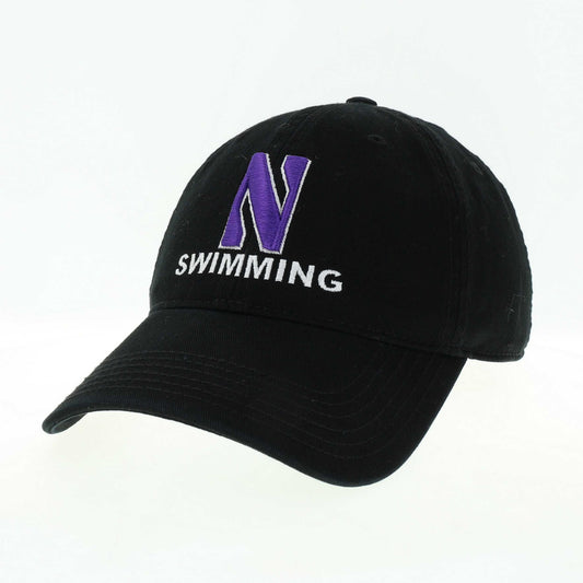 Northwestern University Wildcats Unconstructed Black Cotton Twill Hat with N & Swimming Design