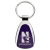 Northwestern University Wildcats Laser Engraved Purple Teardrop Key Chain with Mascot & Swimming Design