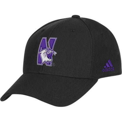 Northwestern University Wildcats Adidas Black Constructed Flexfit Hat with N-Cat Design