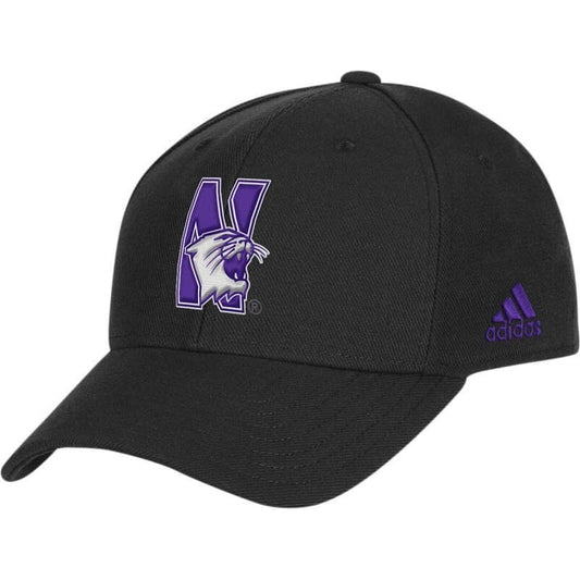 Northwestern University Wildcats Adidas Black Constructed Flexfit Hat with N-Cat Design