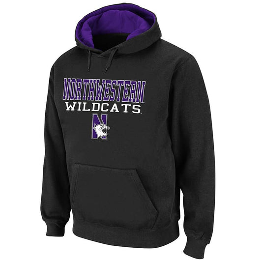 Northwestern University Wildcats Colosseum Men's Black Pullover Hooded Sweatshirt With Northwestern Wildcats & N-Cat Design