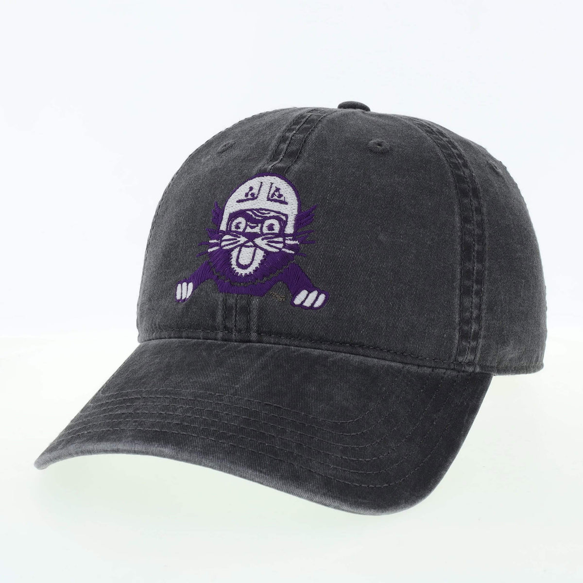 Northwestern University Wildcats Legacy Unconstructed Adjustable Black Terra Twill Hat with Vintage Cat with Helmet Design