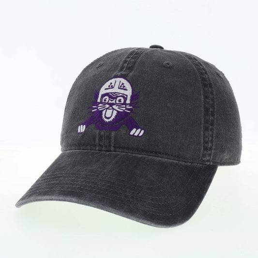 Northwestern University Wildcats Legacy Unconstructed Adjustable Black Terra Twill Hat with Vintage Cat with Helmet Design