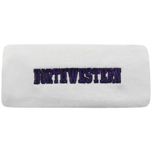 Northwestern University Wildcats White Knit Headband with Northwestern Design On The Front & N-Cat Design On The Back