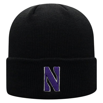 Northwestern University Wildcats Adult Black Cuffed Knit Hat With Embroidered Stylized N Design