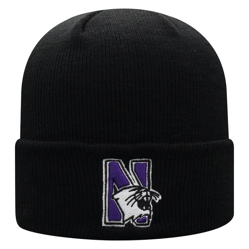 Northwestern University Wildcats Adult Black Cuffed Knit Hat With Embroidered N-Cat Design