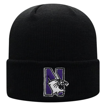Northwestern University Wildcats Adult Black Cuffed Knit Hat With Embroidered N-Cat Design