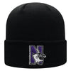 Northwestern University Wildcats Adult Black Cuffed Knit Hat With Embroidered N-Cat Design