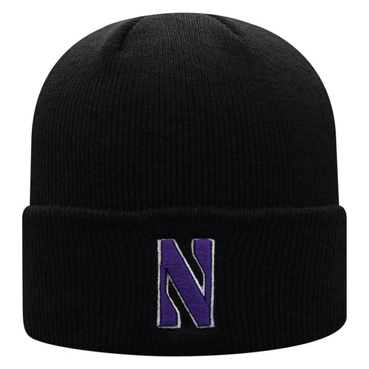 Northwestern University Wildcats Adult Black Cuffed Knit Hat With Embroidered Stylized N Design
