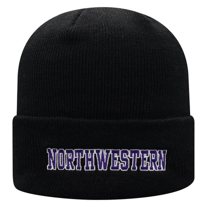 Northwestern University Wildcats Adult Black Cuffed Knit Hat With Embroidered Northwestern Design