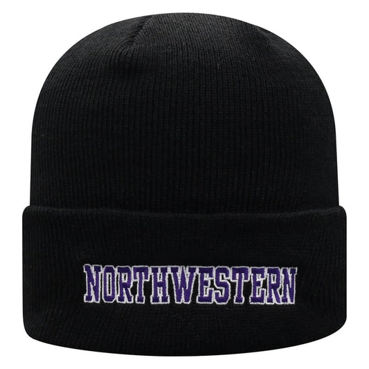 Northwestern University Wildcats Adult Black Cuffed Knit Hat With Embroidered Northwestern Design