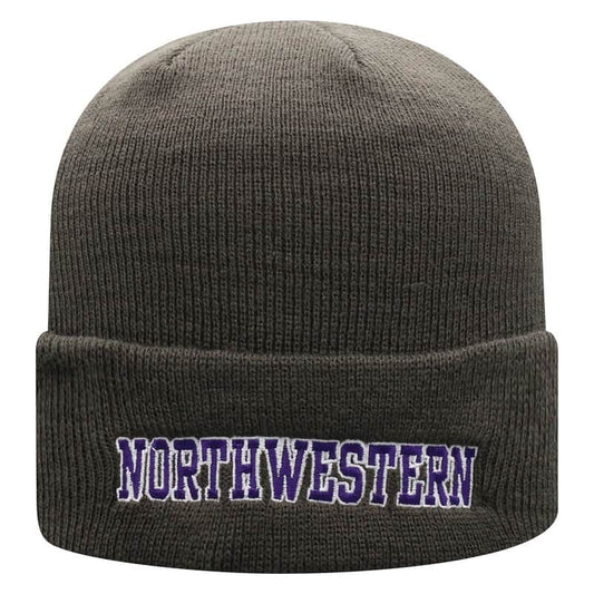 Northwestern University Wildcats Adult Charcoal Cuffed Knit Hat With Embroidered Northwestern Design On Front and N On the Back