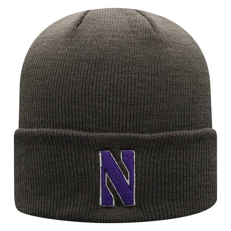 Northwestern University Wildcats Adult Charcoal Cuffed Knit Hat With Embroidered Stylized N Design