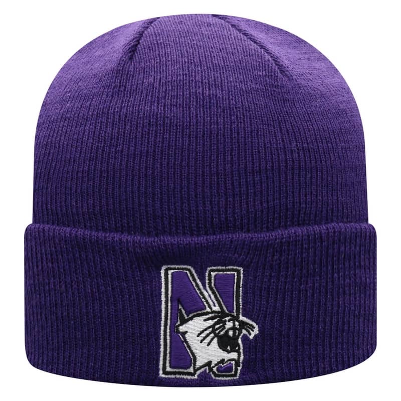 Northwestern University Wildcats Adult Purple Cuffed Knit Hat With Embroidered N-Cat Design