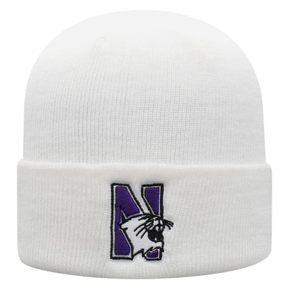Northwestern University Wildcats Adult White Cuffed Knit Hat With Embroidered N-Cat Design