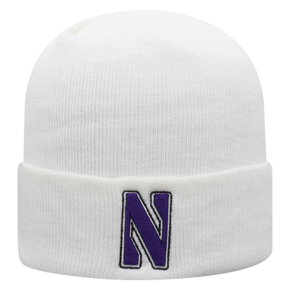 Northwestern University Wildcats Adult White Cuffed Knit Hat With Embroidered Stylized N Design