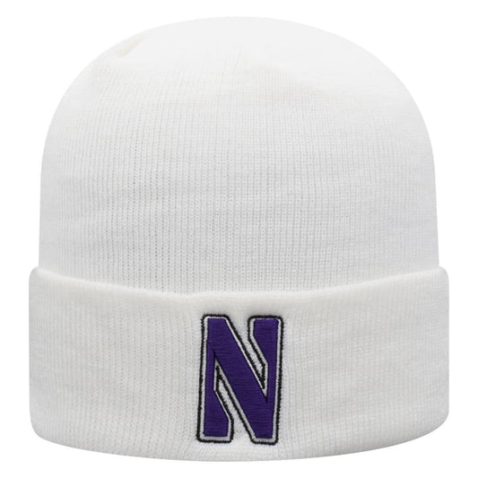 Northwestern University Wildcats Adult White Cuffed Knit Hat With Embroidered Stylized N Design