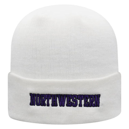 Northwestern University Wildcats Adult White Cuffed Knit Hat With Embroidered Stylized N Design