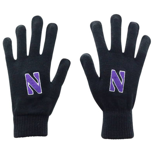 Northwestern University Wildcats Black Knit Gloves With Stylized N Design