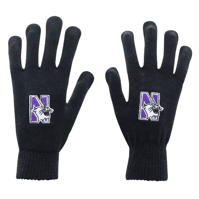 Northwestern University Wildcats Black Knit Gloves With N-Cat Design