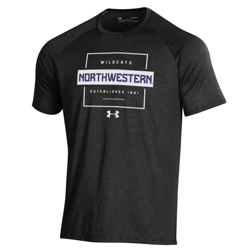 Northwestern University Wildcats Men’s Under Armour Black Tech Novelty Short Sleeve Tee