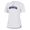 Ladies Under Armour White Performance Cotton Short Sleeve Tee With Northwestern Arch Design