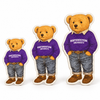 Northwestern University Wildcats teddy bear wooden magnets in large 4 inch, medium 3.25 inch, and small 2.25 inch sizes.