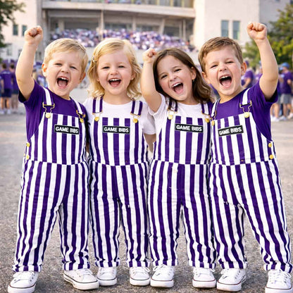 Purple/White Color Toddler Game Bib Overalls
