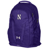Northwestern University Wildcats Under Armour Purple Hustle 5.0 Backpack with Stylized N in White with Black Outline