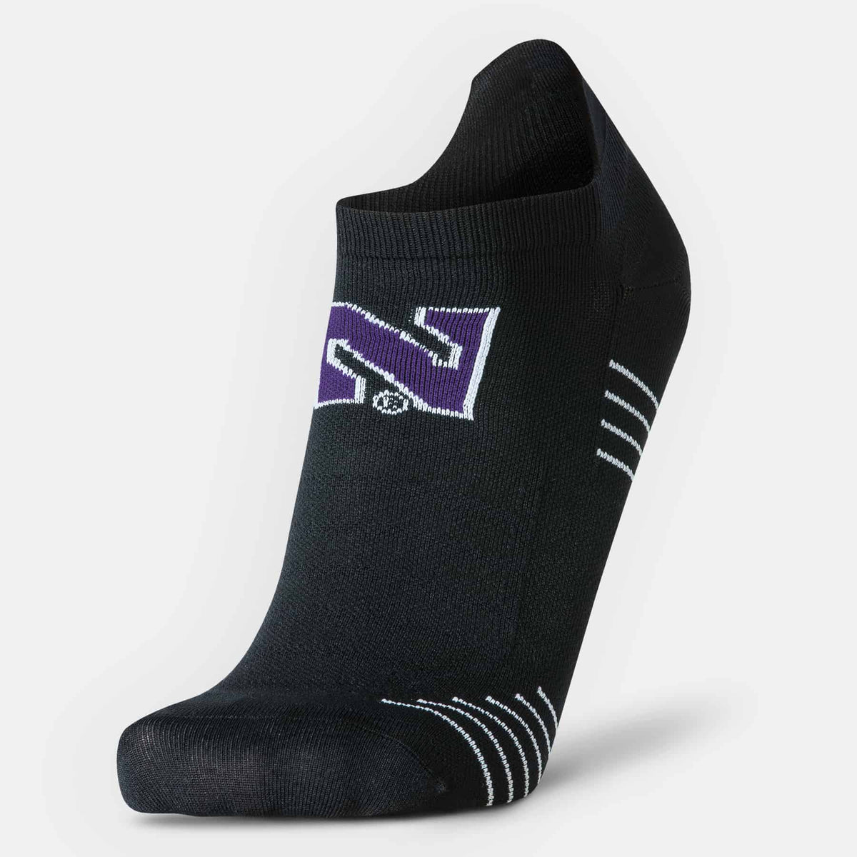 Northwestern University Wildcats Adult Under Armour Black Run No Show Sock-Front
