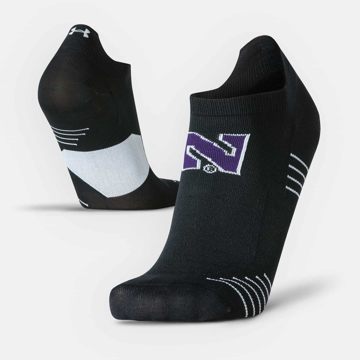 Northwestern University Wildcats Adult Under Armour Black Run No Show Sock