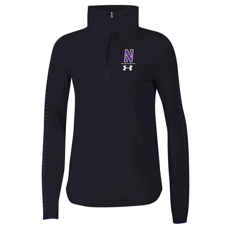 Northwestern University Wildcats Ladies Under Armour Black SLQZ18 Sideline 1/4 Zip With Stylized N Design