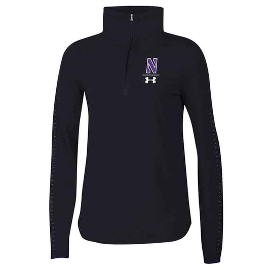 Northwestern University Wildcats Ladies Under Armour Black SLQZ18 Sideline 1/4 Zip With Stylized N Design