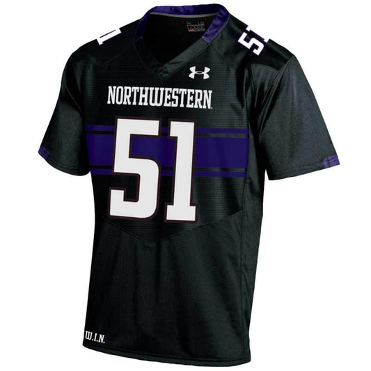 Northwestern University Wildcats Youth Under Armour Black Replica Football Jersey with #51-Front