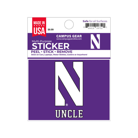 Northwestern University Wildcats Full Color Outside Application 3"X4" Rectangular Multi-Purpose Sticker with Uncle Design