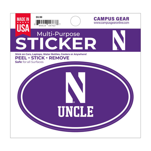 Northwestern University Wildcats Full Color Outside Application 3"X5" Oval Multi-Purpose Sticker with N & Uncle Design
