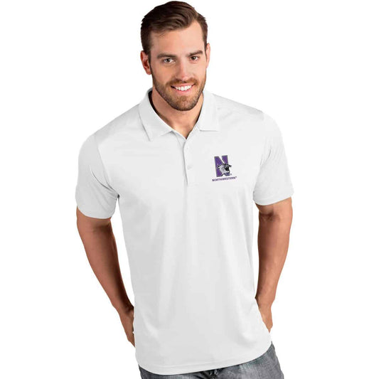 Northwestern University Wildcats Men's Antigua White Tribute Polo Shirt with N-Cat Design