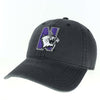 Northwestern University Wildcats Super Light Weight Legacy Unconstructed Adjustable Vintage Washed Black Terra Twill Hat with N-Cat Design
