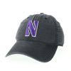 Northwestern University Wildcats Super Light Weight Legacy Unconstructed Adjustable Vintage Washed Black Terra Twill Hat with Stylized N Design