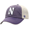 Northwestern University Wildcats Top Of The World Adjustable Snapback Purple/Cream Trucker Mesh Hat with Stylized N Design & Purple Visor-Front
