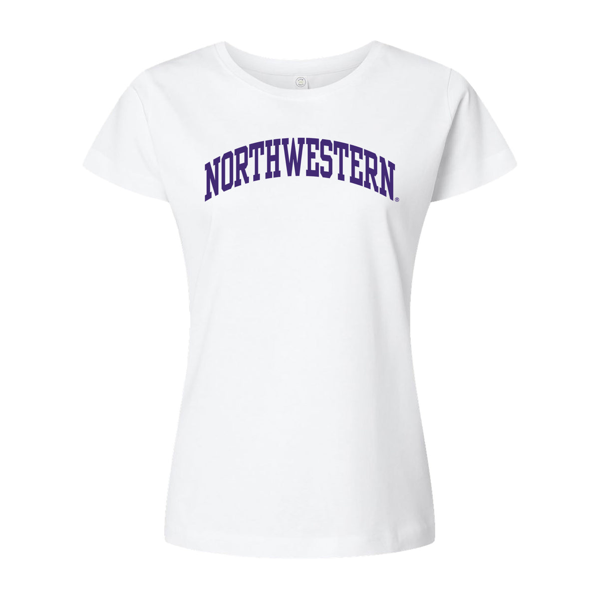 Northwestern University Wildcats Women's MV Softstyle White Tee Shirt with One Color Northwestern Arch Design