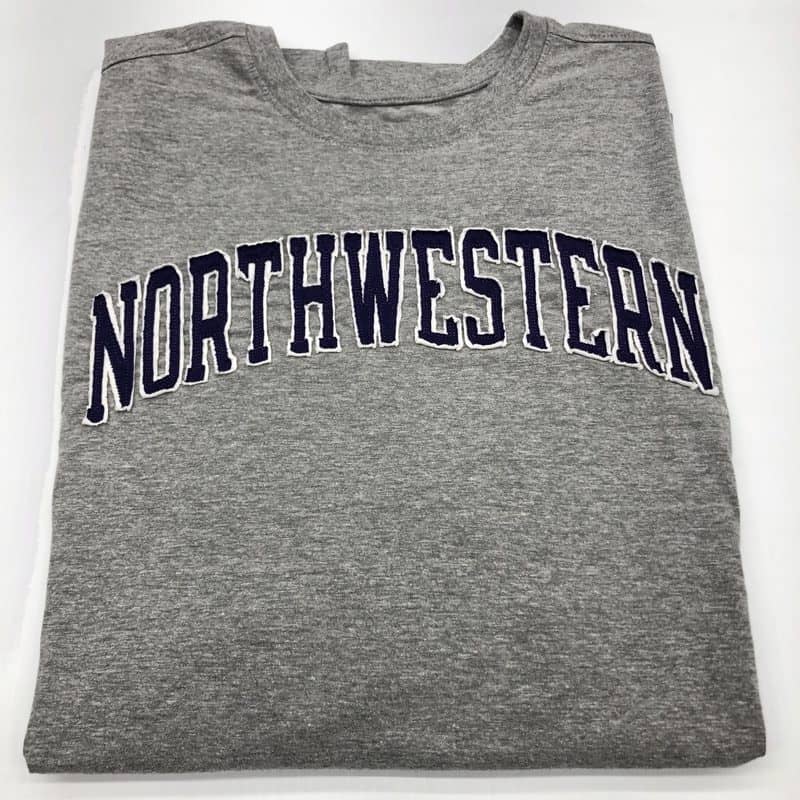 Northwestern University Wildcats Men's Heritage Grey Long Sleeve Tee Shirt with Vintage Appliqué Arched Northwestern Design