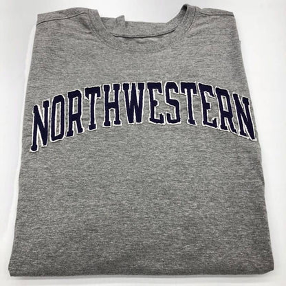 Northwestern University Wildcats Men's Heritage Grey Long Sleeve Tee Shirt with Vintage Appliqué Arched Northwestern Design