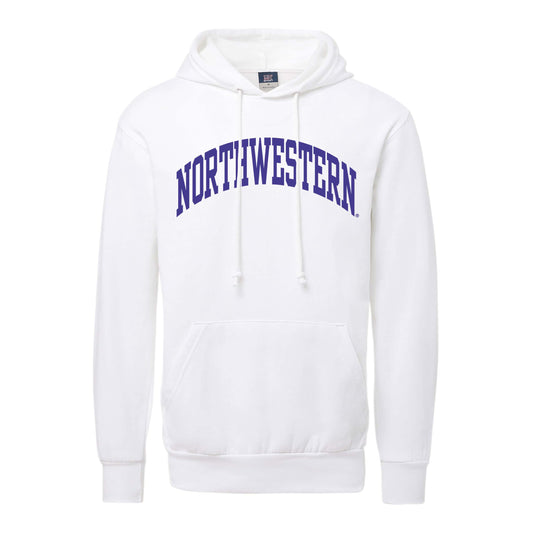 Northwestern University Wildcats Men's MV Fundamental Fleece White Hooded Sweatshirt with One Color Arch Design