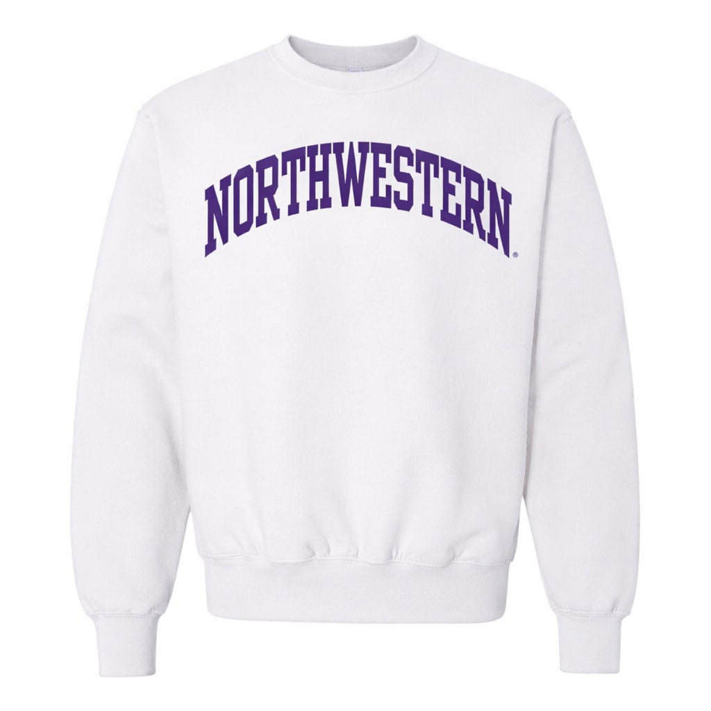Northwestern University Wildcats Men's MV Pro-Weave Super-Heavy White Crewneck Sweatshirt with One Color Arch Design
