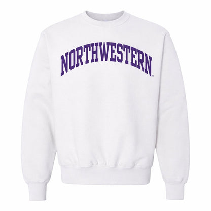 Northwestern University Wildcats Men's MV Pro-Weave Super-Heavy White Crewneck Sweatshirt with One Color Arch Design